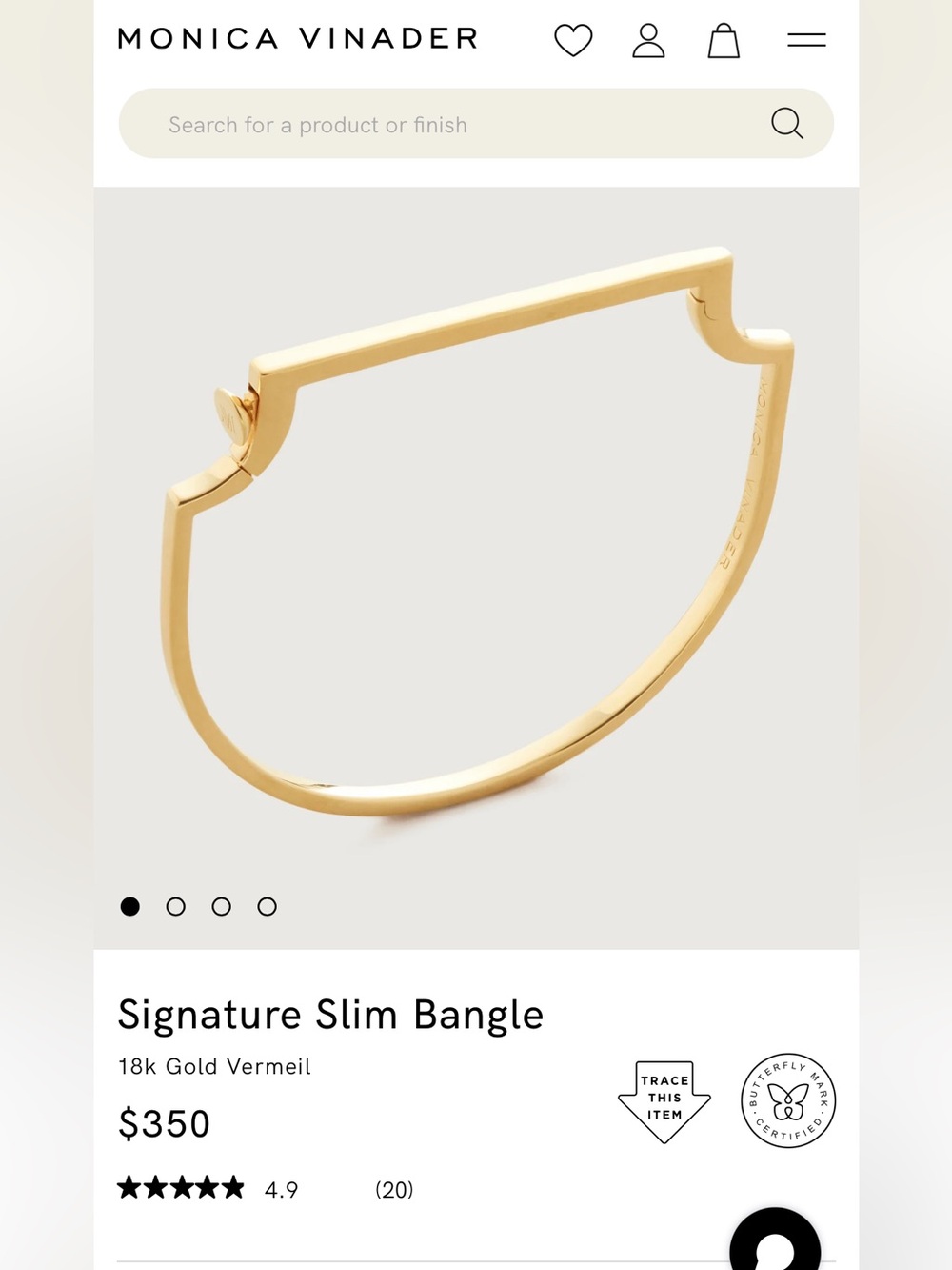 MONICA VINADER Gold Sculptural Slim Bangle